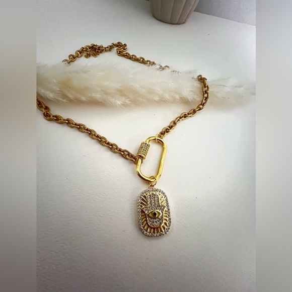 Turkish Evil Eye Hand Pendant Necklace -Chunky Classic Evil Eye Necklace - Picture 2 of 10